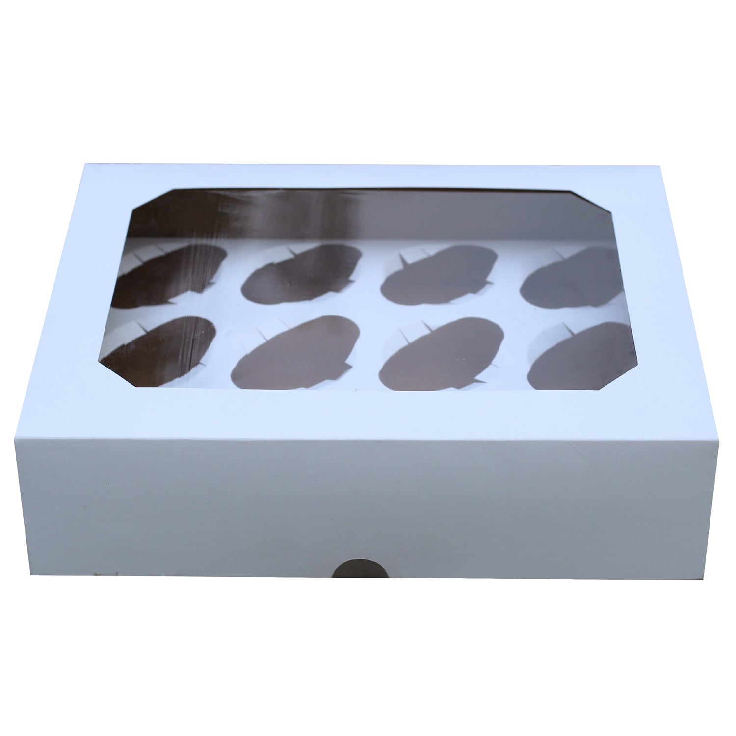 Pack of 5 White-Kraft Cupcake Boxes 12 Hole with Window & Stickers