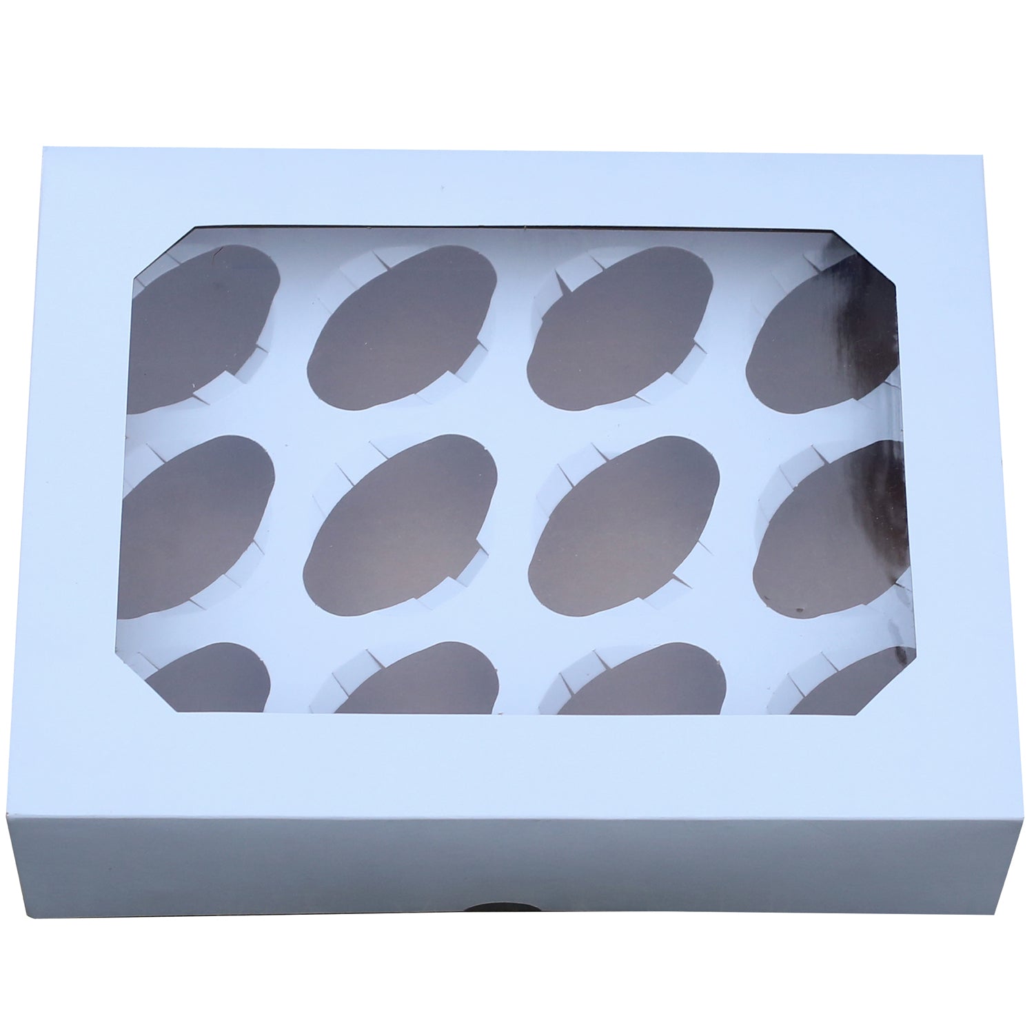 Pack of 5 White-Kraft Cupcake Boxes 12 Hole with Window & Stickers